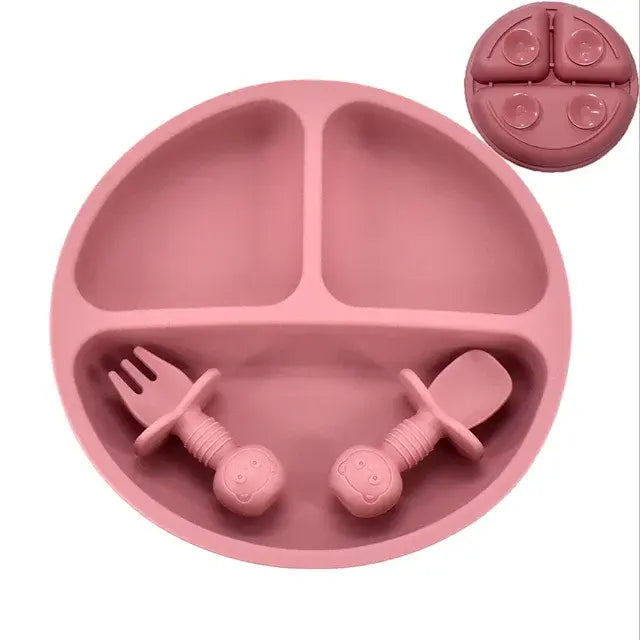 4Pcs/Baby Safe Silicone  Dining Plate Solid