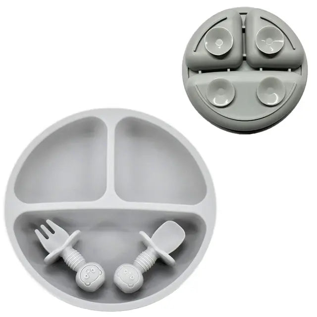 4Pcs/Baby Safe Silicone  Dining Plate Solid