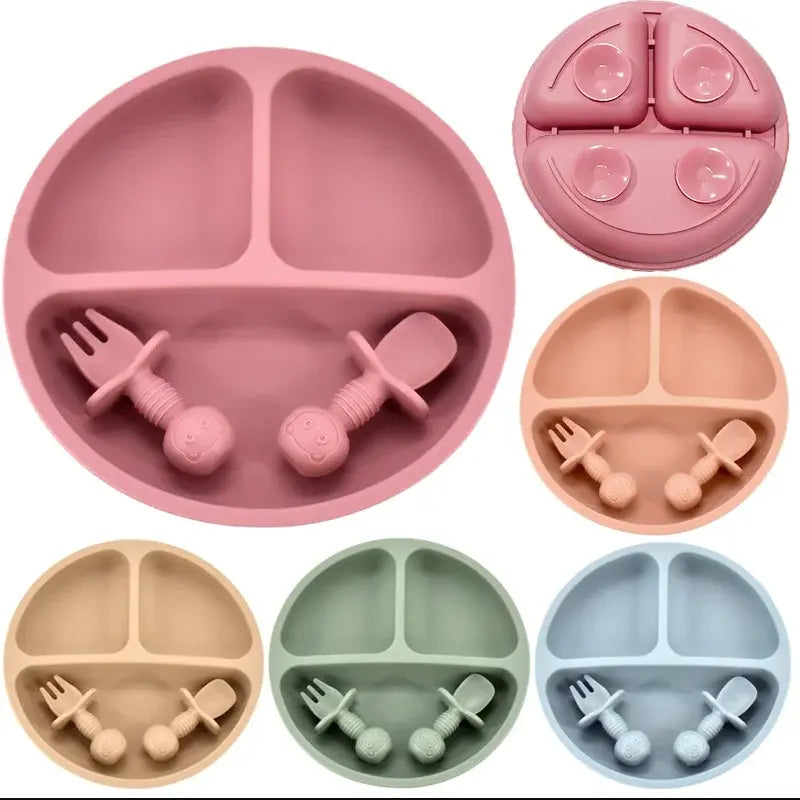 4Pcs/Baby Safe Silicone  Dining Plate Solid