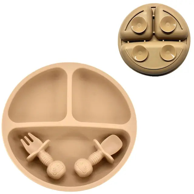 4Pcs/Baby Safe Silicone  Dining Plate Solid